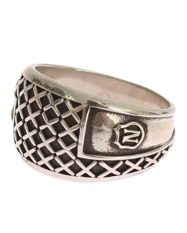 Elegant Silver Band with Black Accents