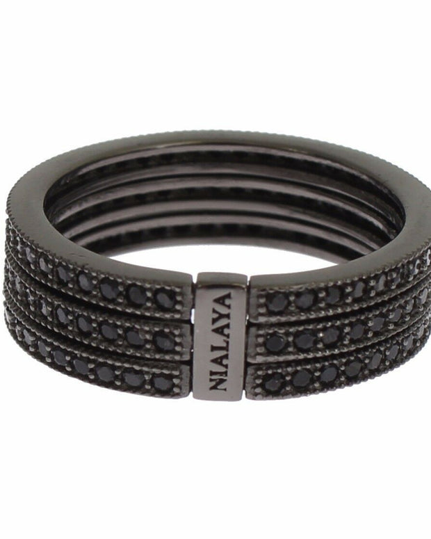 Elegant Black Rhodium Silver Crystal Ring