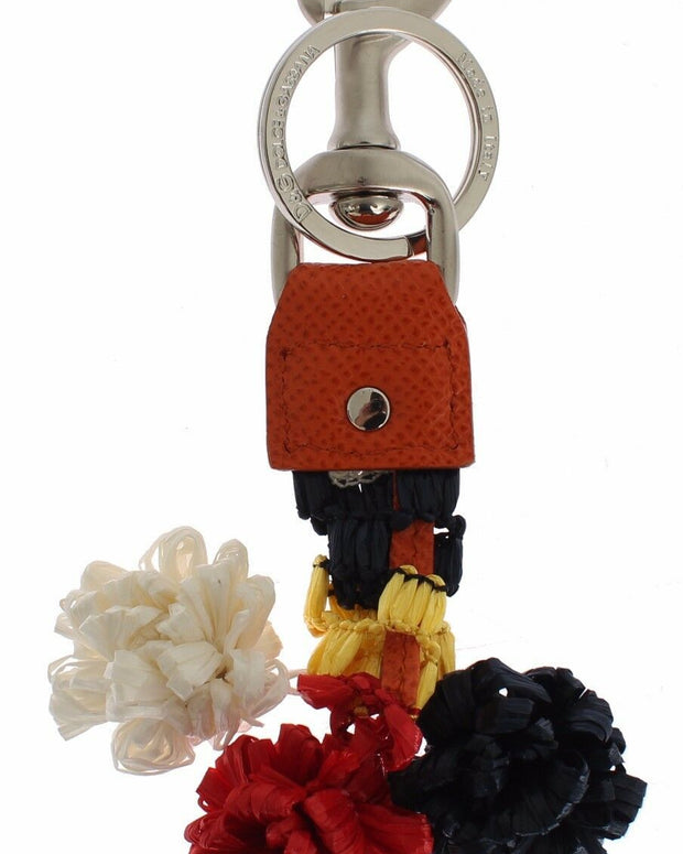 Multicolor Raffia Leather Clasp Finder Chain Keyring