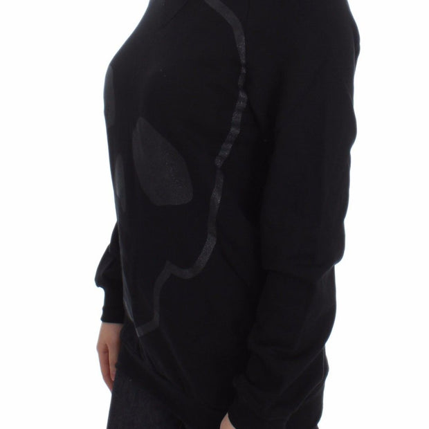 Chic Skull Motif Crew-Neck Cotton Sweater