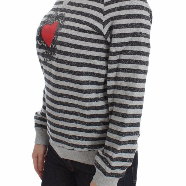 Chic Gray Striped Crew-Neck Sweater