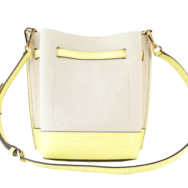 Emilia Small Canvas Snakeskin Print Leather Bucket Bag Messenger Crossbody Handbag (Buttercup)