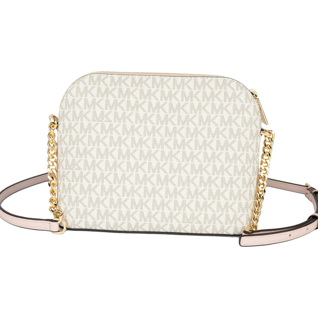 Jet Set Travel Medium Leather X Cross Dome Crossbody Handbag (Vanilla Signature/Powder Blush)