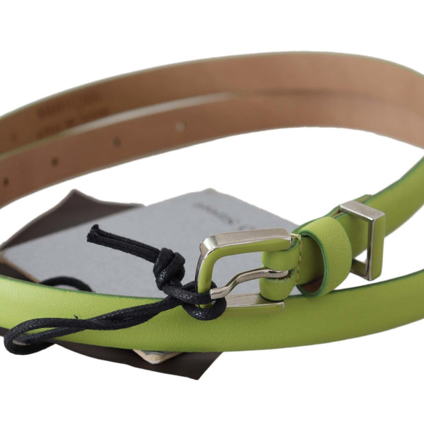 Classic Green Leather Belt with Silver-Tone Hardware