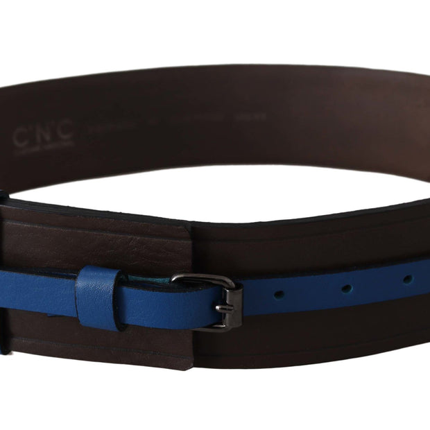 Elegant Brown Leather Belt with Blue Lining