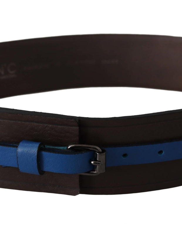 Elegant Brown Leather Belt with Blue Lining