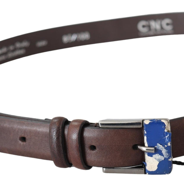 Elegant Brown Leather Classic Belt with Silver-Tone Buckle