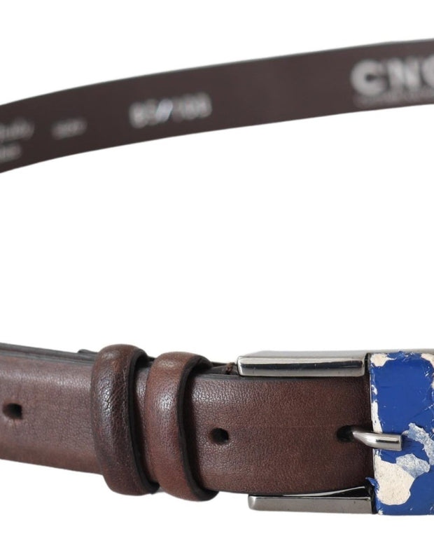 Elegant Brown Leather Classic Belt with Silver-Tone Buckle