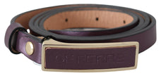 Elegant Maroon Leather Belt with Gold-Tone Buckle