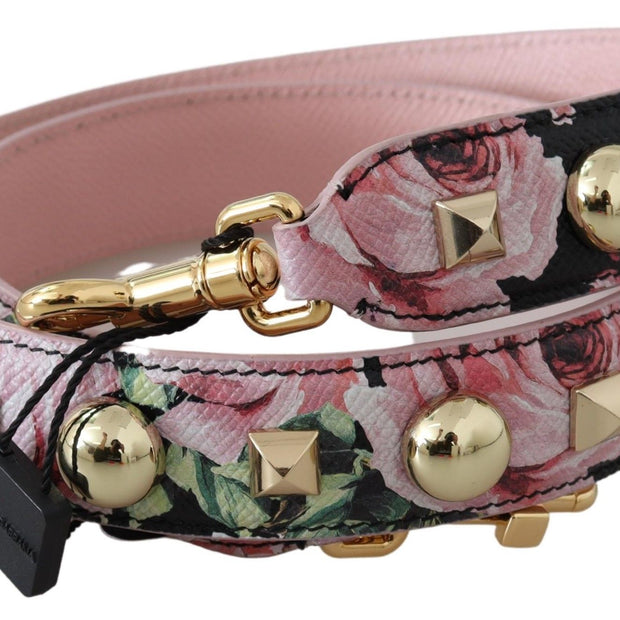 Floral Gold Stud Leather Strap in Pink