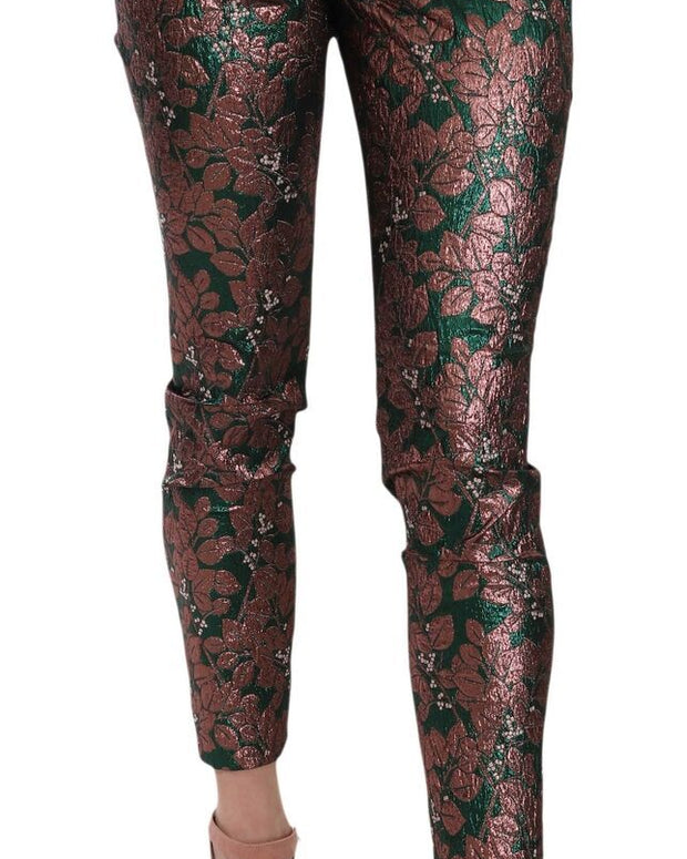 Multicolor Iridescent Brocade Jacquard Trousers Crop Pants