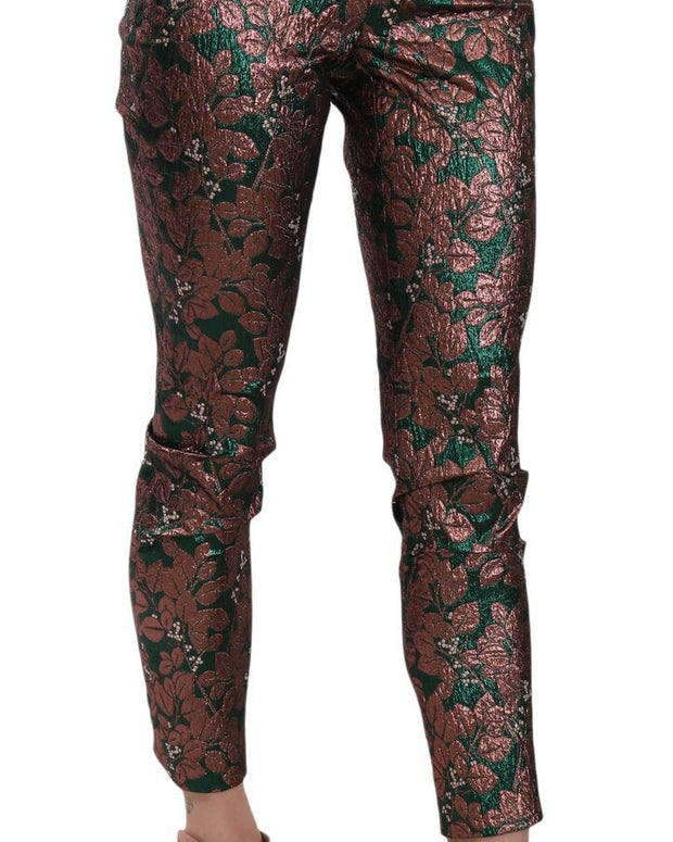Multicolor Iridescent Brocade Jacquard Trousers Crop Pants