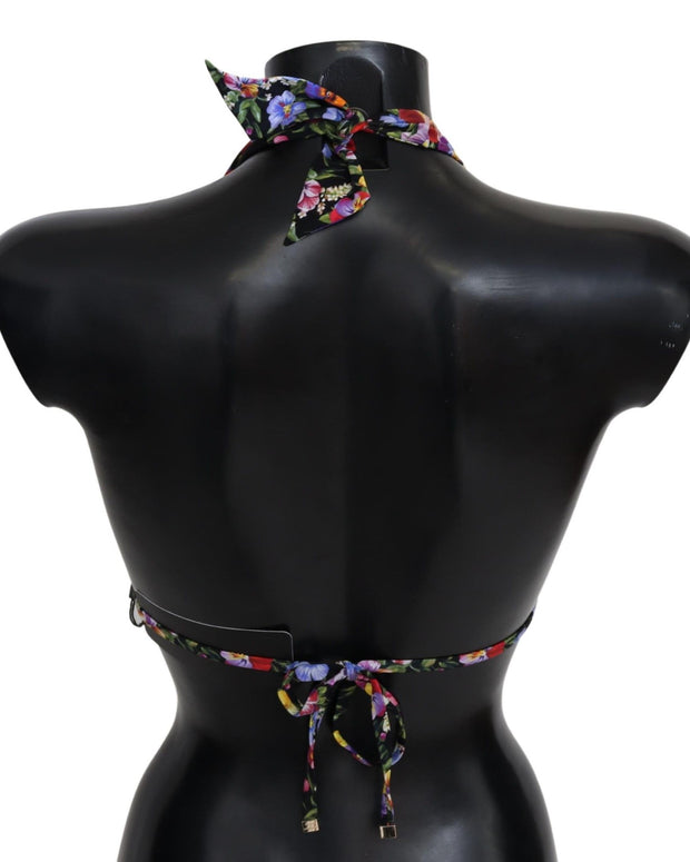 Black Floral Print Swimsuit Beachwear Bikini Tops