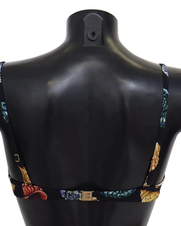 Black Seashells Print Women Swimwear Bikini Tops