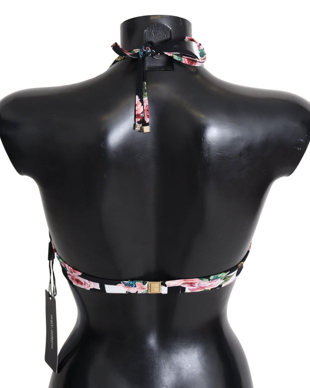 Multicolor Striped Rose Print Swimwear Bikini Tops