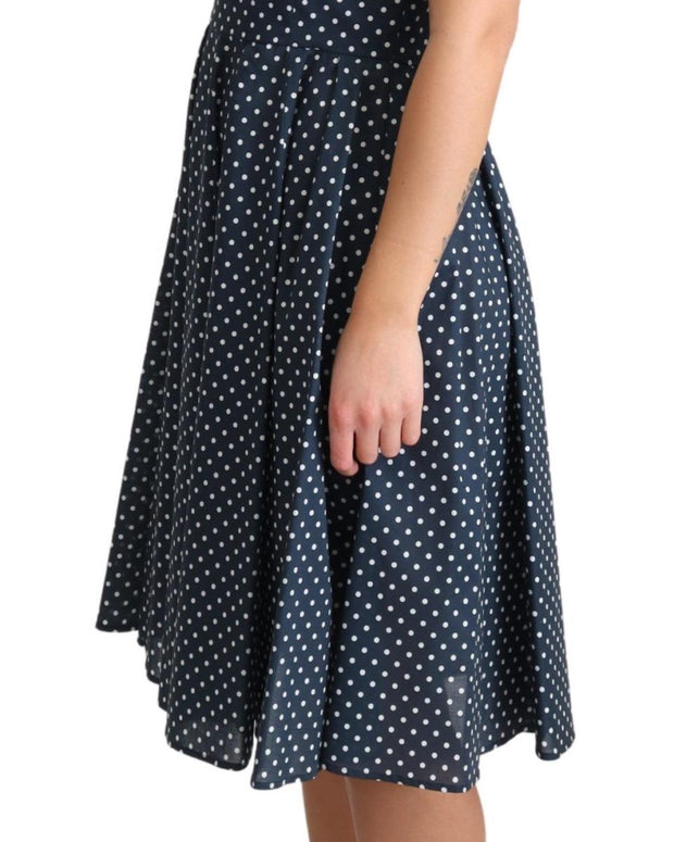 Blue Dotted Cotton A-Line Gown Dress