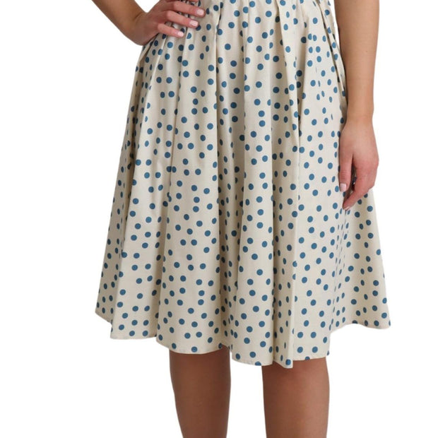 Elegant Beige Polka Dot A-Line Sleeveless Dress