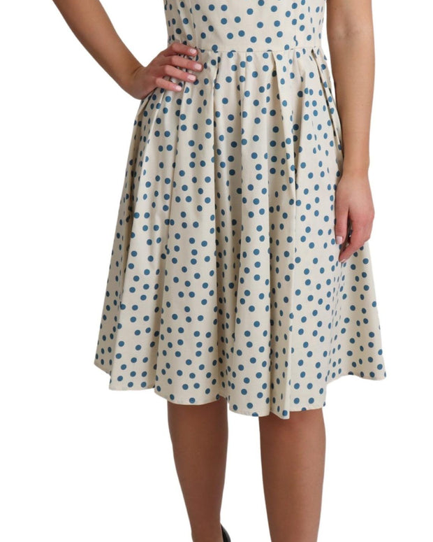 Beige Dotted Cotton A-Line Gown Dress