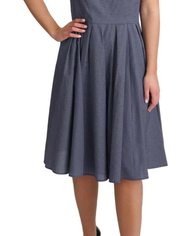Blue Polka Cotton A-Line Stretch Dress