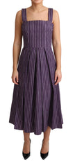 Elegant Sleeveless A-Line Purple Stripe Dress