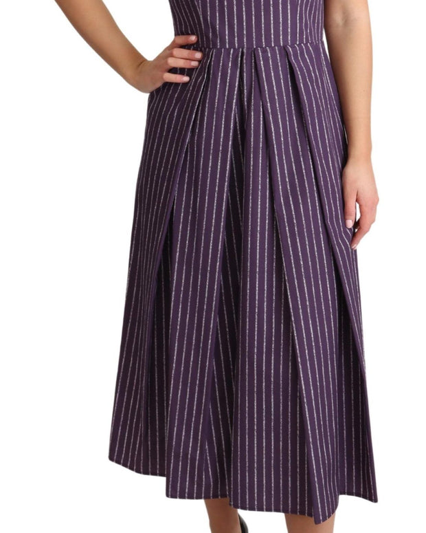 Purple Striped Cotton A-Line Stretch Dress