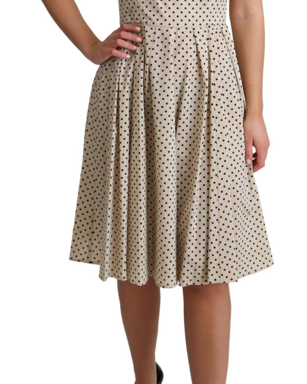 Beige Polka Dotted Cotton A-Line Dress