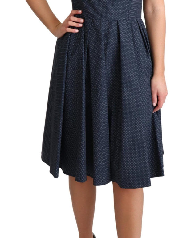 Blue Polka Dotted Cotton A-Line Dress