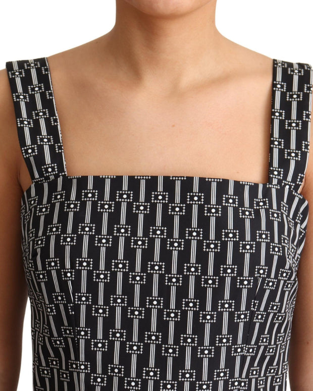Black White Pattern Cotton A-Line Dress