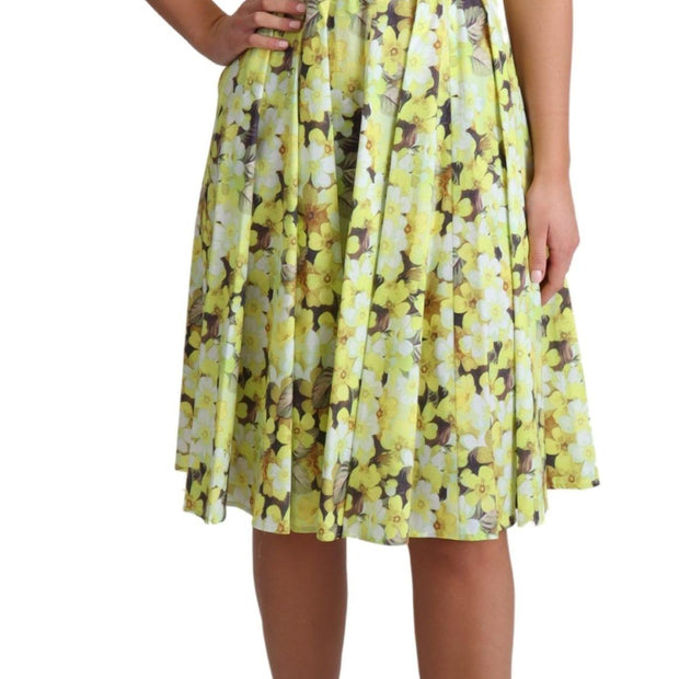 Elegant Yellow Floral A-Line Sleeveless Dress