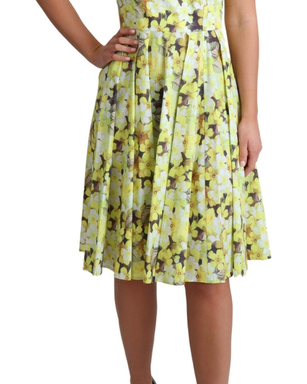 Yellow Floral Cotton Stretch Gown Dress