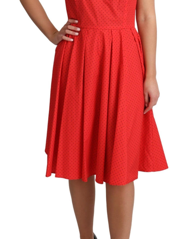 Red Polka Dotted Cotton A-Line  Dress