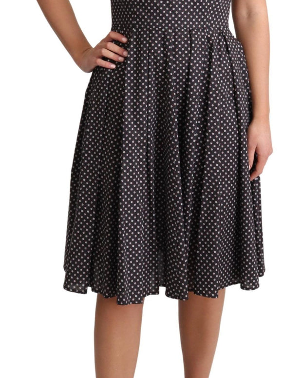 Black Floral Cotton A-Line Stretch Dress