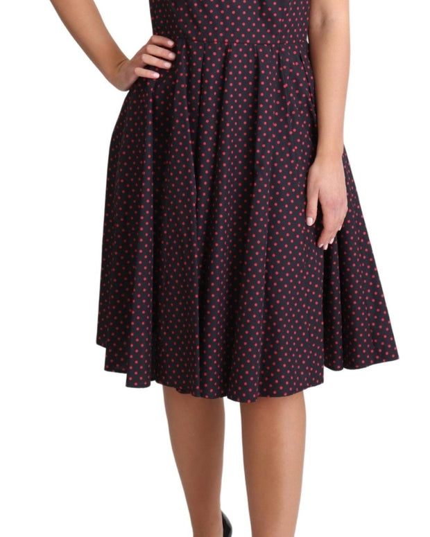Red Blue Polka Cotton A-Line Gown Dress