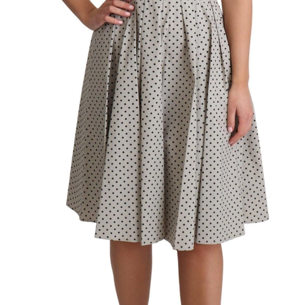 Polka-Dotted Beige Sleeveless A-line Dress