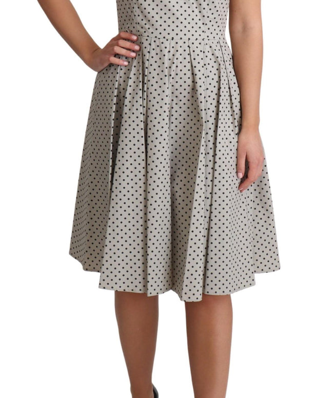 Beige Polka Dotted Cotton A-Line Dress