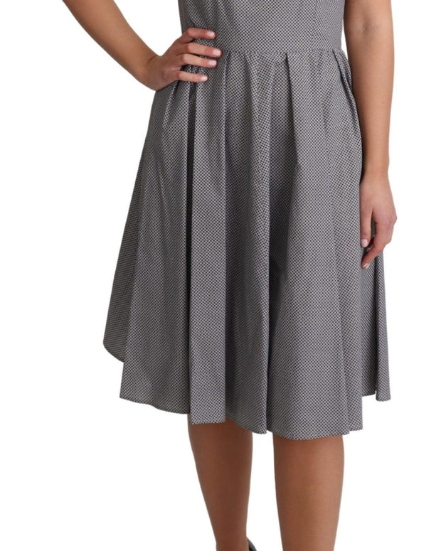 Blue Beige Geometric Cotton A-Line Dress