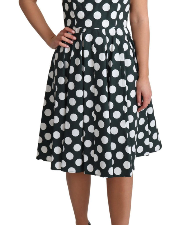 Green Polka Dotted Cotton A-Line Dress