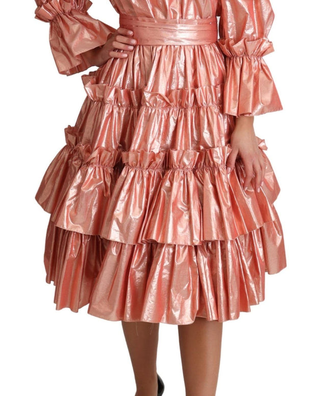 Pink Ruffled Dress Silk Cotton Gown Dress