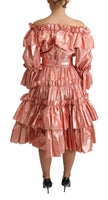 Pink Metallic Ruffled Gown Elegance