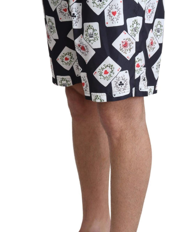 Black Card Deck Print Beachwear Swimshorts