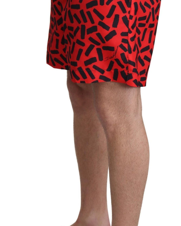 Red Patterned Beachwear Shorts Swimwear