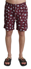 Maroon Hats Print Beachwear Shorts Swimwear