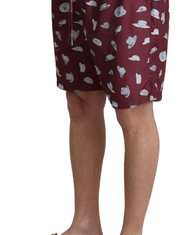 Maroon Hats Print Beachwear Shorts Swimwear