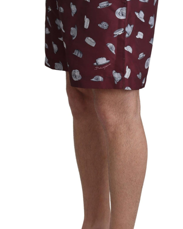 Maroon Hats Print Beachwear Shorts Swimwear