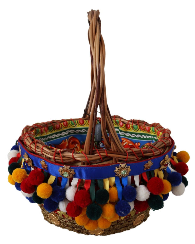 Multicolor Cotton Embellished Agnese Basket Tote Bag