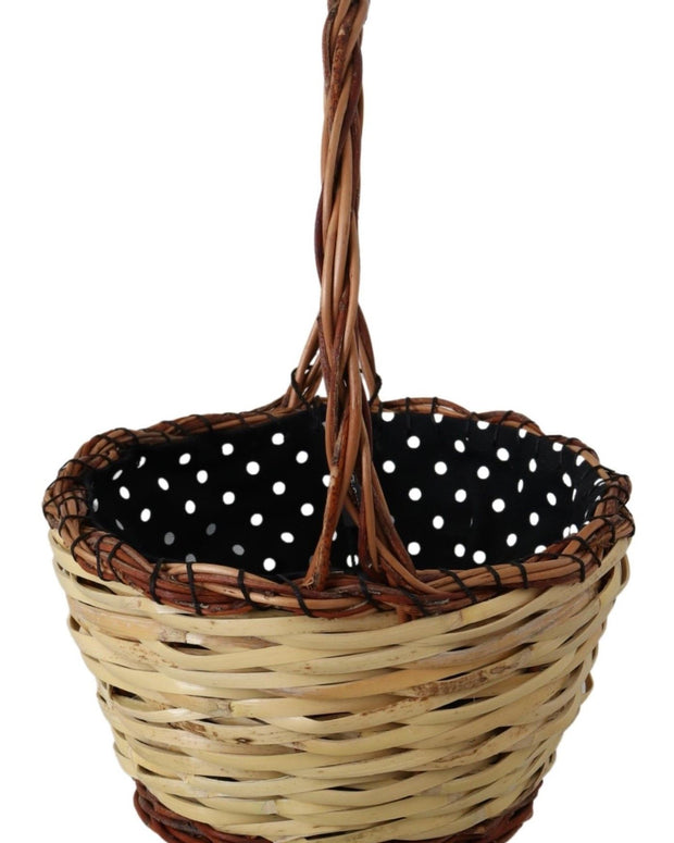 Beige Wood Wicker Rattan Basket Tote Bag