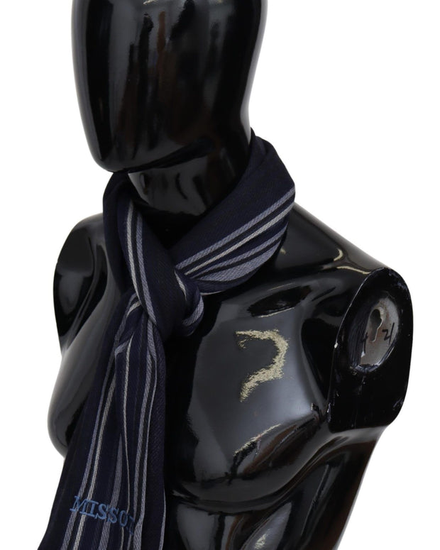 Chic Multicolor Wool Silk Striped Scarf