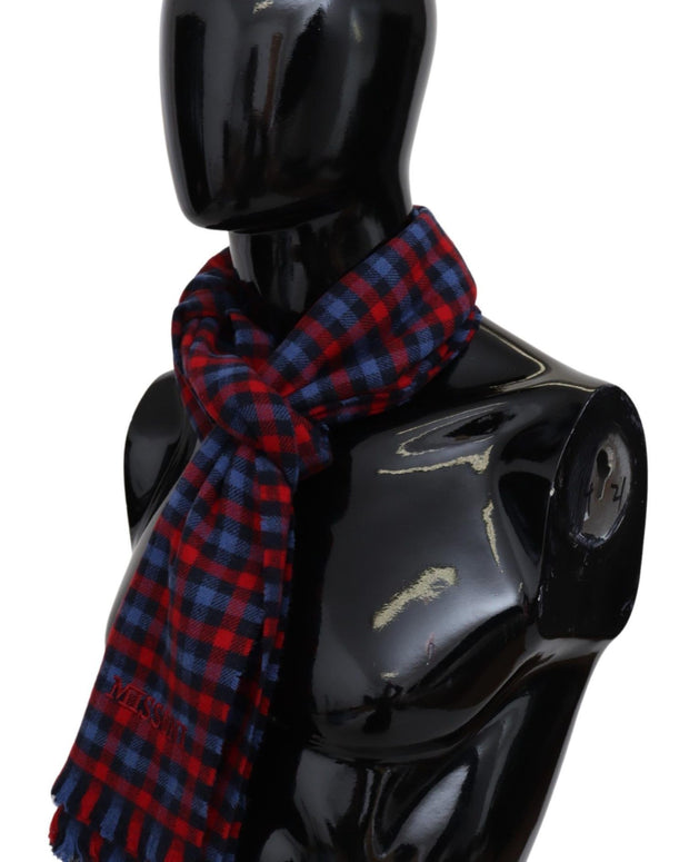 Chic Check Pattern Wool Scarf with Logo Embroidery