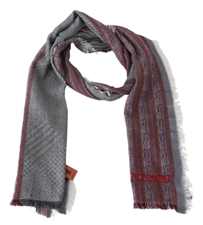 Elegant Wool Striped Logo Scarf