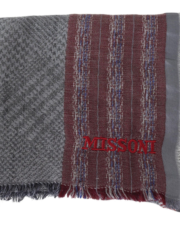 Elegant Wool Striped Logo Scarf